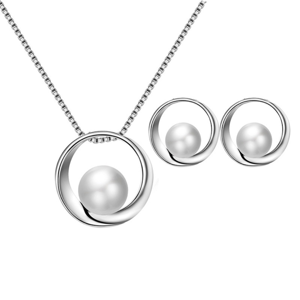 *ZI* 3-Pc Silver x Pearl Style Fashion Jewelry Set
